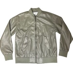 The‎ Drop Iman Faux Leather Bomber Jacket Olive Green XS Zip Front Women's